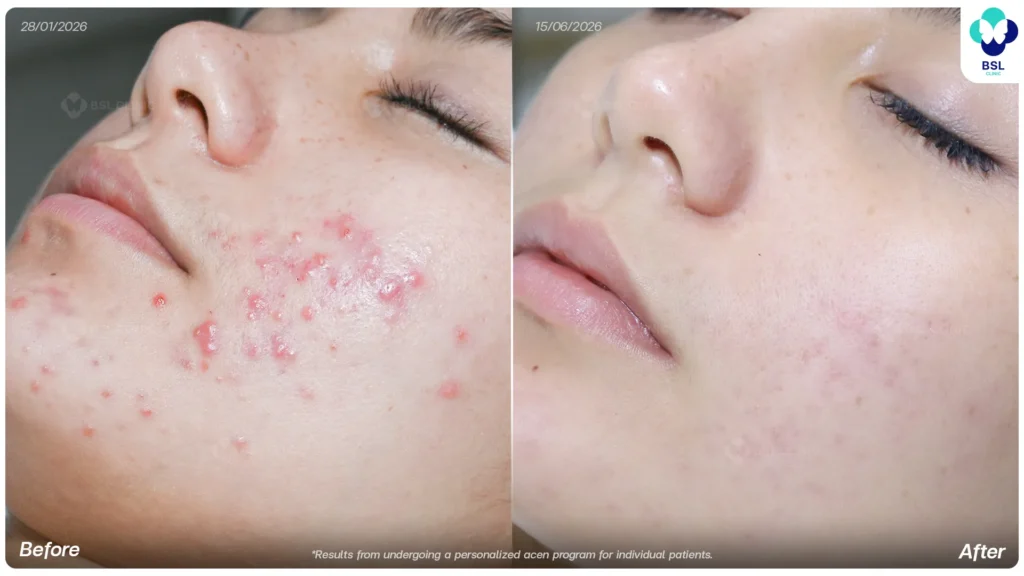 Acne treatment before and after at BSL Clinic Bangkok